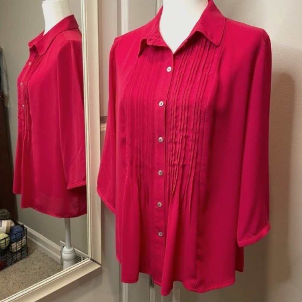 3 for $22 - Investments Coral Pintuck Blouse - PL
